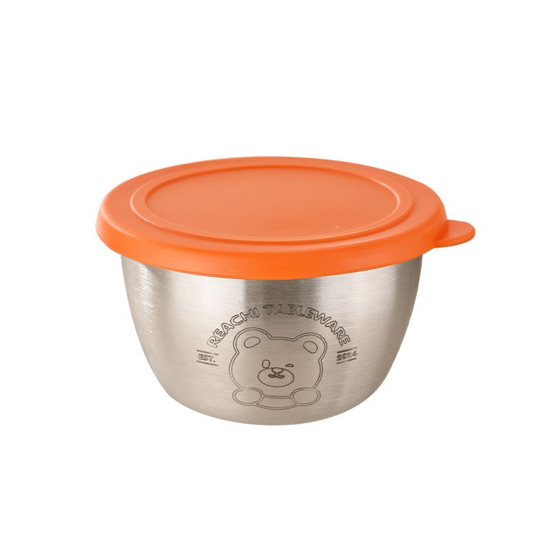 Home Kitchen 304 Stainless Steel Dipping Sauce Box Cartoon Little Bear Round Small Dish with Lid Salad Dressing Cup