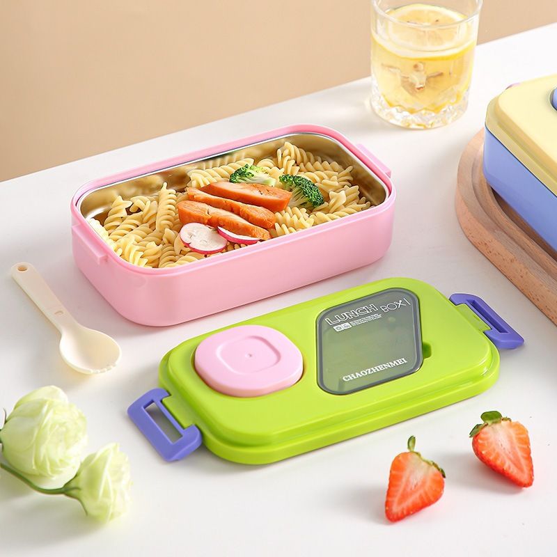 Creative Student 304 Stainless Steel Double-Layer Lunch Box with Lid Tableware Sauce Box Office Worker Takeout Lunch Bento Box