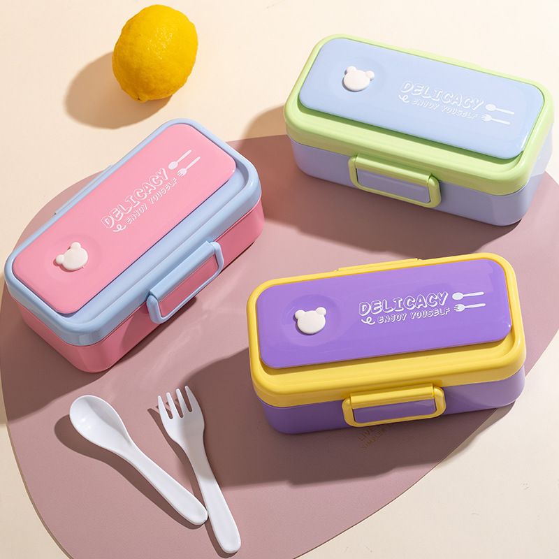 Student Buckle Plastic Lunch Box Microwave Safe Kids Cartoon Lunch Bento Box Travel Small Food Container