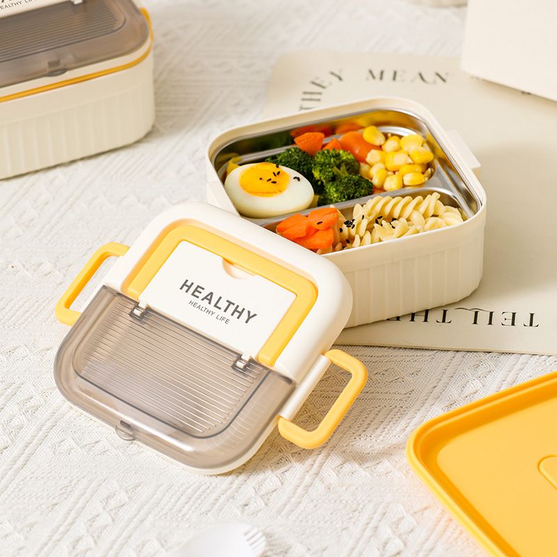 Student 304 Stainless Steel Lunch Box Office Worker Minimalist Lunch Bento Box Portable Food Container with Cutlery Spoon
