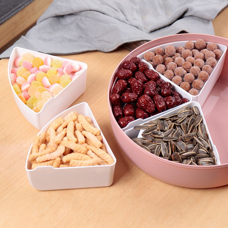 Household Festive Chinese Style Compartment Candy Box Hollow Snack Candy Box Round Plastic Nuts Sunflower Seeds Fruit Plate