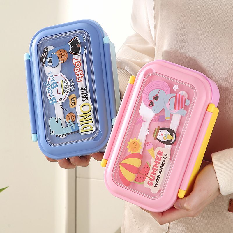 Cartoon Cute Kids Small Compartment Lunch Box Student 304 Stainless Steel Lunch Bento Box with Cutlery