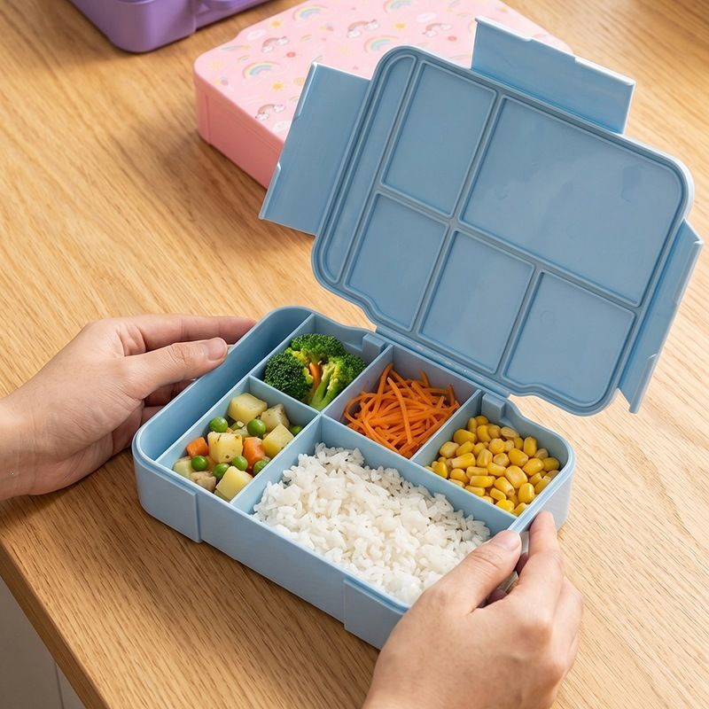 Student Rectangular Large Capacity Plastic Compartment Flip-Top Lunch Box Office Worker Lunch Bento Box with Cutlery