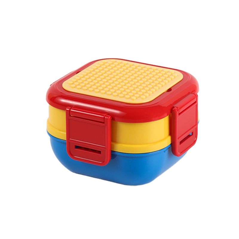Kids Cartoon Building Blocks Plastic Square Lunch Box and Water Cup Set Student Lunch Bento Box Large Capacity Microwave Safe