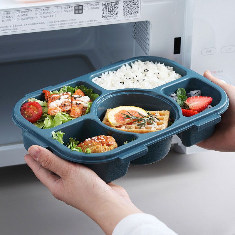 Minimalist Plastic Compartment Lunch Box Adult Portable Lunch Box Microwave Safe Student Cafeteria Bento Box Custom Logo Print