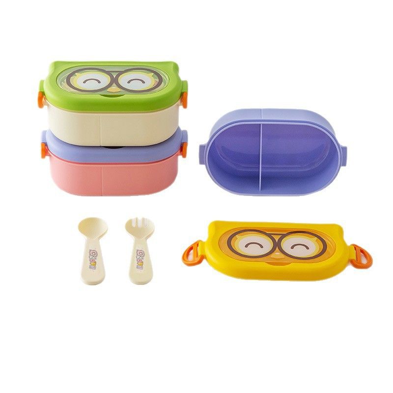 Creative Cartoon Owl Lunch Box Kids Compartment Lunch Box with Cutlery Student Portable Lunch Bento Box