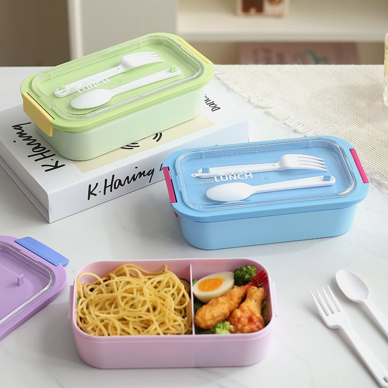 Minimalist Student 304 Stainless Steel Compartment Lunch Box Office Worker Plastic Buckle Bento Lunch Box with Cutlery