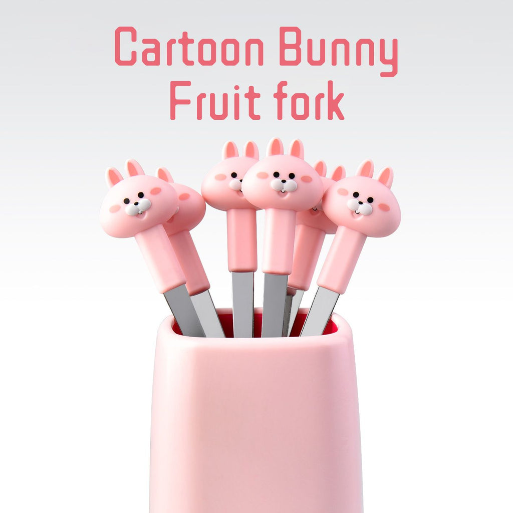 Cartoon Rabbit Kids Stainless Steel Fruit Fork Cute and Fun Dessert Restaurant Dessert Cake 6-Piece Set Set Gift