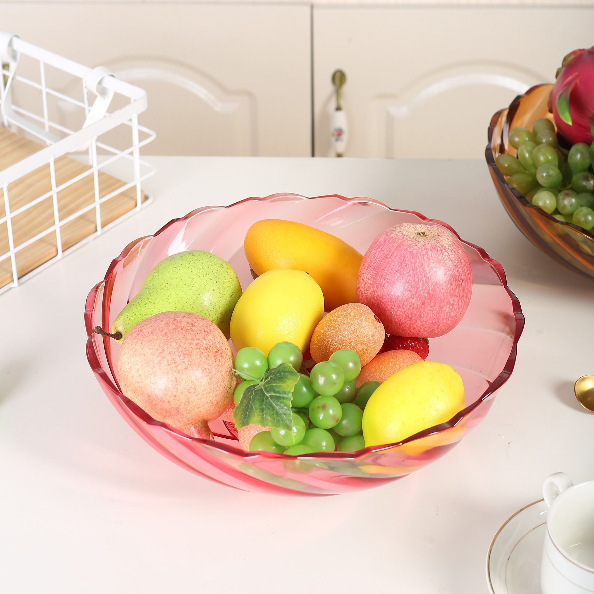 INS Style Household Living Room Plastic Fruit Plate Large Capacity Round Transparent Snack Sunflower Seeds Storage Dried Fruit Plate