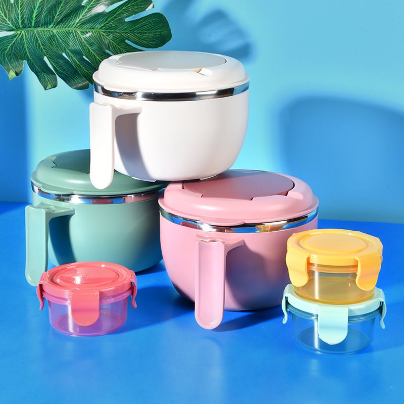 Student Dorm 304 Stainless Steel Large Capacity Instant Noodle Bowl Lunch Bento Box Office Worker Cafeteria Lunch Box with Lid