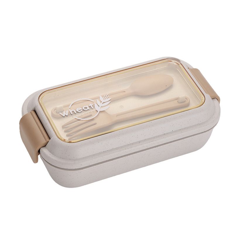 Student Japanese Style Wheat Lunch Box Microwave Safe Heating Office Worker Lunch Bento Box with Cutlery Water Cup Set