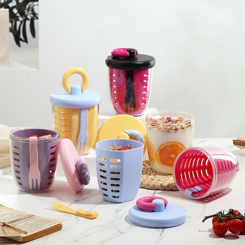 Student Dopamine Fruit Cup Portable Oatmeal Cup Office Worker Portable Yogurt Cup Double-Layer Draining