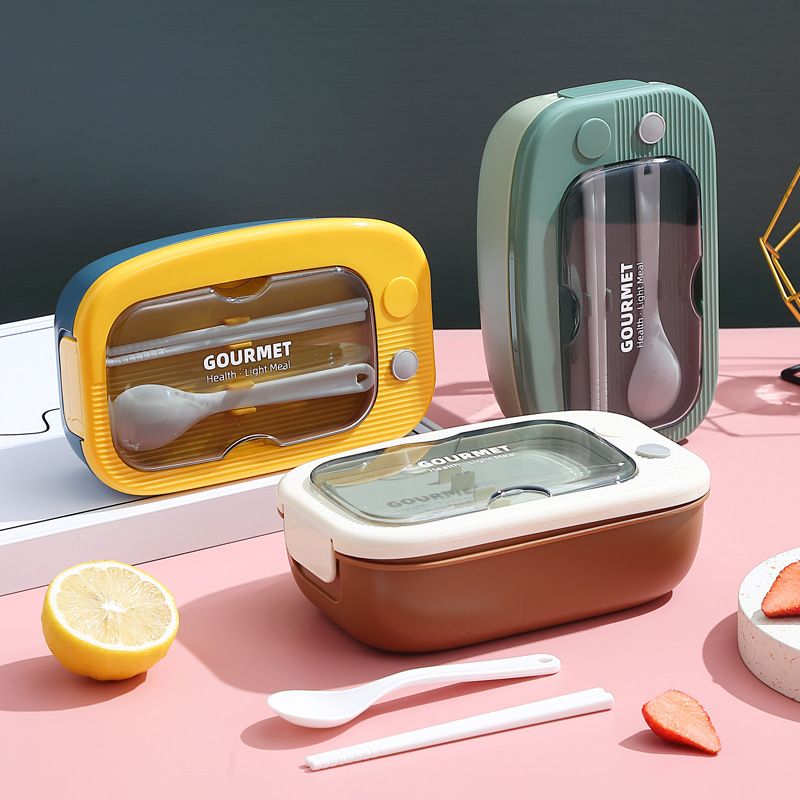 Japanese Style Student Minimalist Compartment Lunch Bento Box Office Worker Portable Lunch Box Microwave Safe Heating with Cutlery