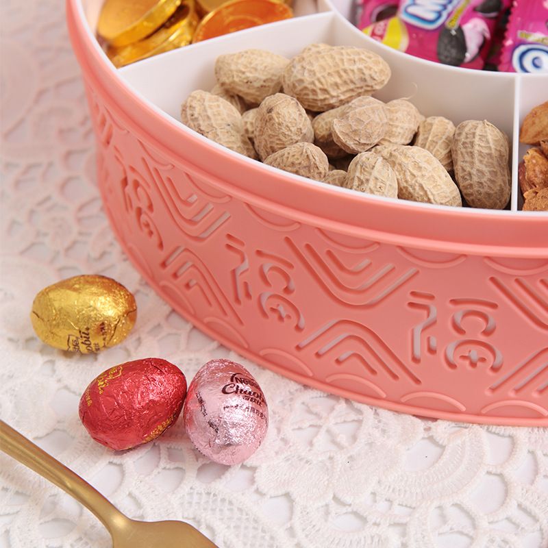 New Year Festive Compartment Candy Box Transparent Round Plastic Snack Box Nuts Sunflower Seeds Almonds Storage Box