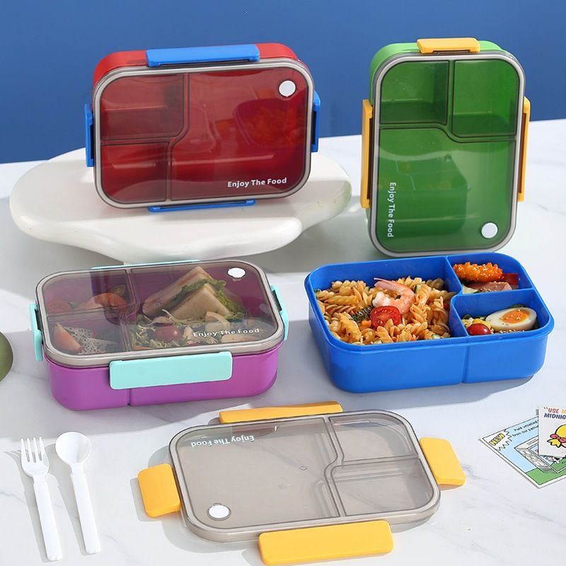 Office Worker Japanese Style Stylish Compartment Plastic Lunch Box Bento Box Microwave Safe Student Compartment Lunch Box
