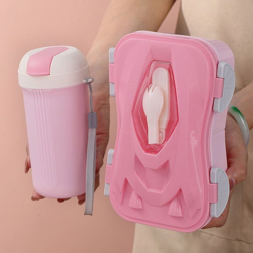 Cartoon Car Type Plastic Bento Box Student Compartment Lunch Box and Water Cup Set with Cutlery Office Worker Portable Food Container