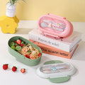 Minimalist Cartoon Plastic Compartment Lunch Box with Cutlery Student Microwave Safe Bento Box Buckle Food Container