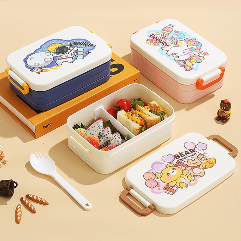 Student Cartoon Compartment Plastic Lunch Box Office Worker Microwave Heating Lunch Bento Box Kids Travel Food Container