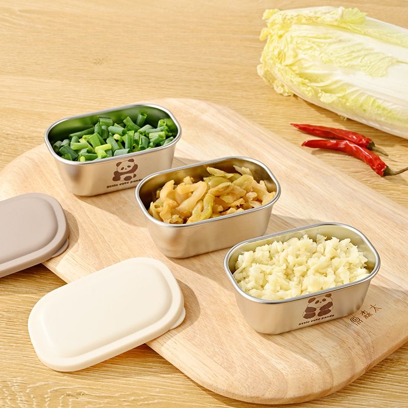 Kitchen Cartoon 304 Stainless Steel Sauce Box Seasoning Box Household Rectangular Small Dish with Lid Salad Dressing Cup