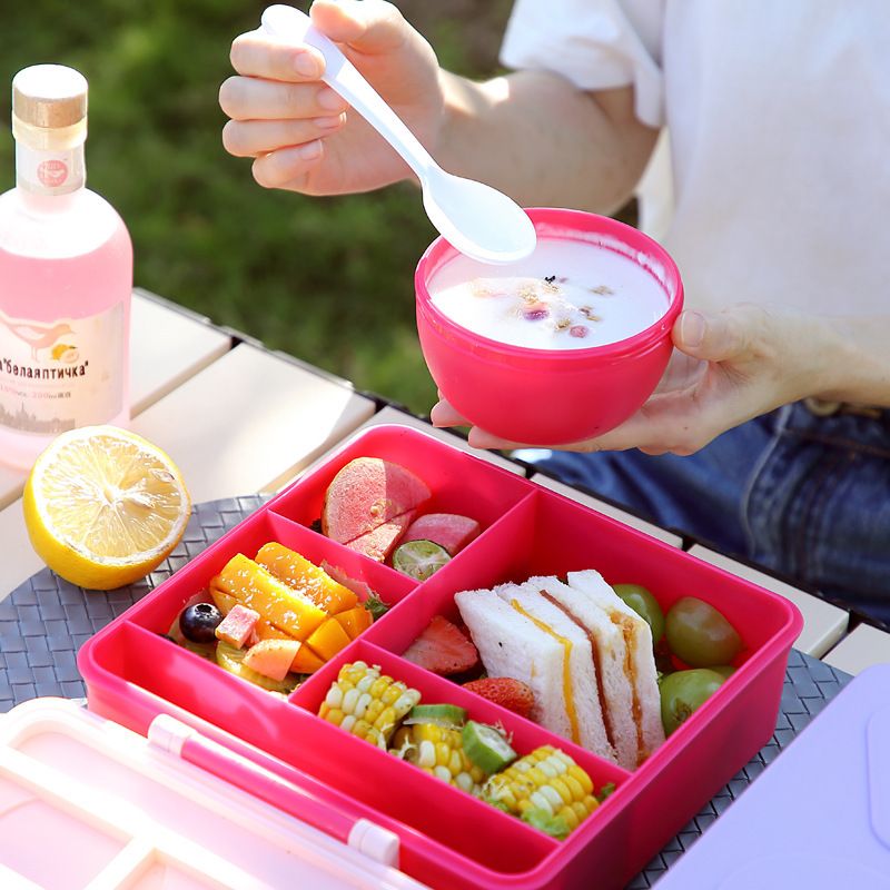 Creative Kids Outdoor Picnic Lunch Box Large Capacity Student Bento Box with Cutlery