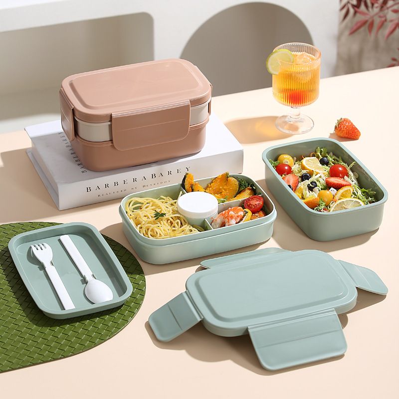 Minimalist Double-Layer Large Capacity Student Compartment Lunch Box Office Worker Portable Food Container Lunch Bento Box Microwave Safe