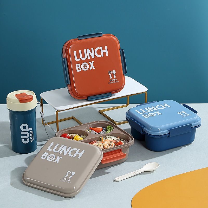 Minimalist Student Buckle PP Square Lunch Box Office Worker Cafeteria Takeout Lunch Bento Box Water Cup Set Microwave Safe