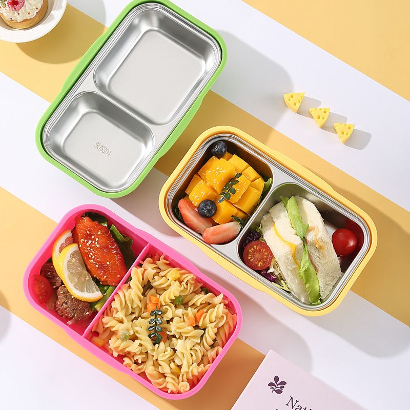 Student 304 Stainless Steel Compartment Plastic Lunch Box Cafeteria Takeout Bento Box Kids Dessert Food Container