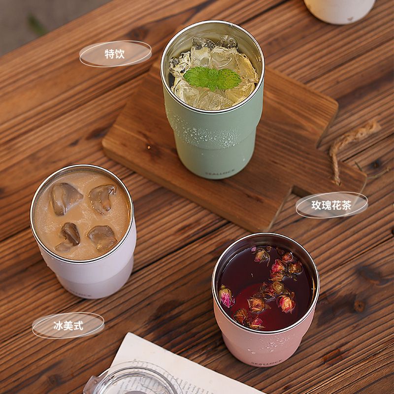 Minimalist Office Worker 304 Stainless Steel Office Double-Layer Mug Student Milk Tea Cup Milk Cup with Lid