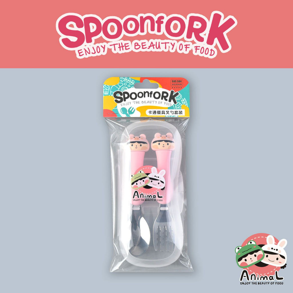 Cartoon 304 Stainless Steel Kids Tableware Set 2-Piece Set Creative Portable Travel Student Spoon and Fork Set Gift