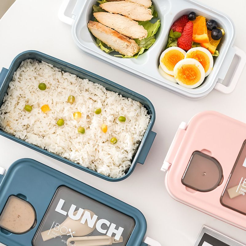 Minimalist Japanese Style Light Double-Layer Plastic Compartment Lunch Box Student Lunch Bento Box Microwave Safe Heating Sauce Box