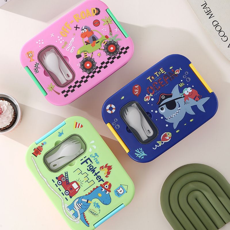 Cartoon Plastic Compartment Student Lunch Box Microwave Safe Lunch Bento Box Takeout Portable Dessert Food Container
