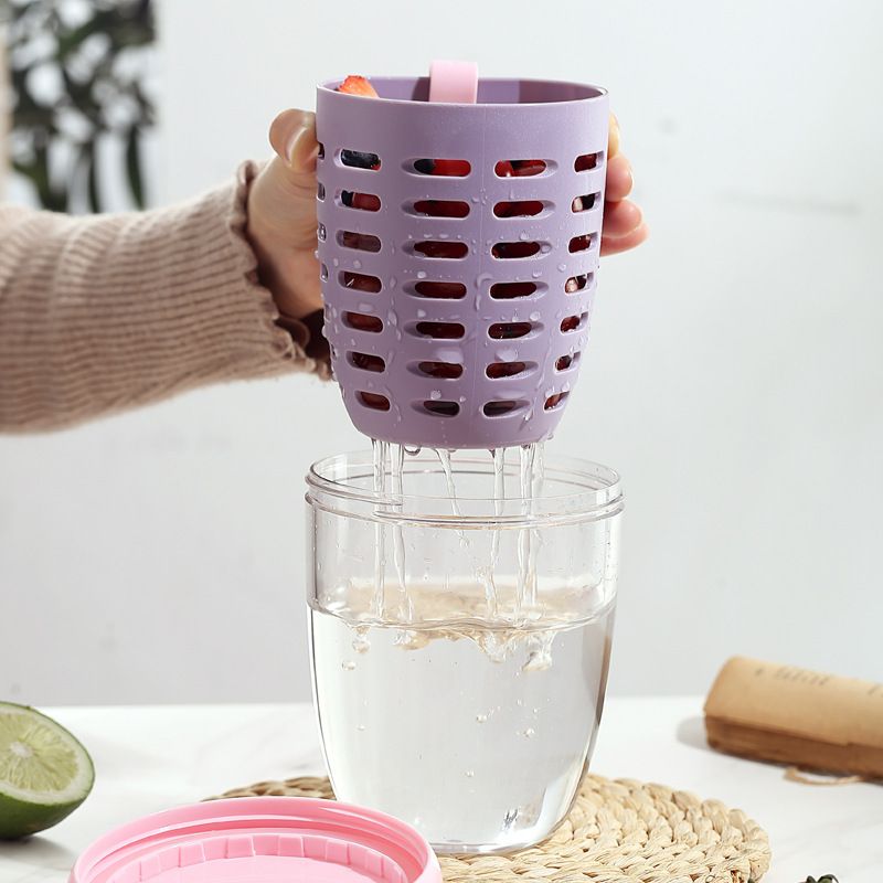 Student Dopamine Fruit Cup Portable Oatmeal Cup Office Worker Portable Yogurt Cup Double-Layer Draining