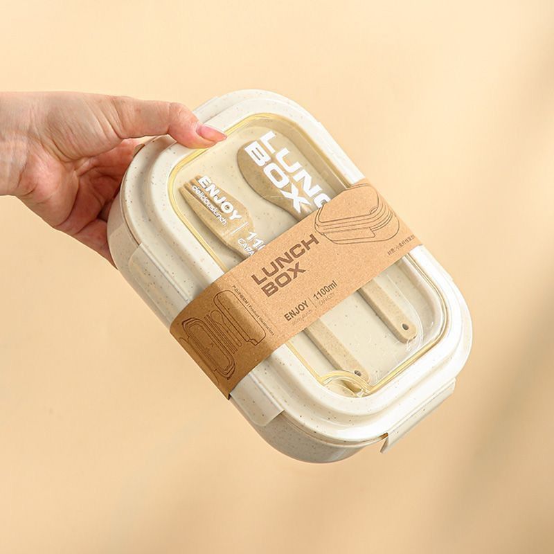 Minimalist Student Wheat Straw Compartment Lunch Box Office Worker Lunch Bento Box Microwave Safe Takeout Food Container