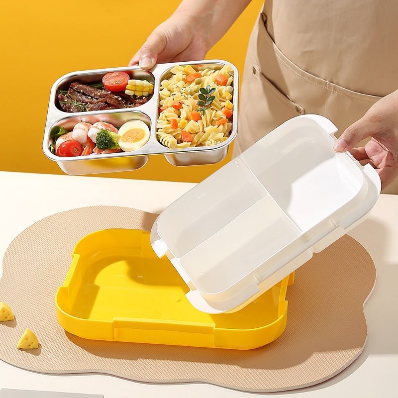 Student Compartment 304 Stainless Steel Lunch Box Office Worker Minimalist Portable Food Container Buckle Lunch Box