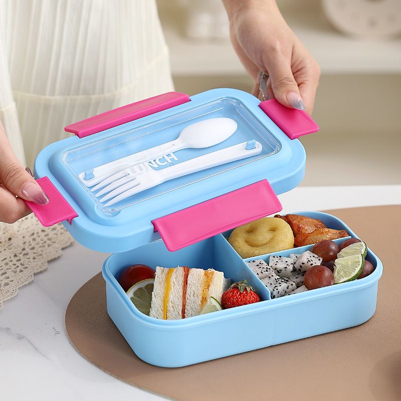 Student 304 Stainless Steel Lunch Box Office Worker Buckle Lunch Bento Box Plastic Food Container Compartment Spoon and Fork Cutlery