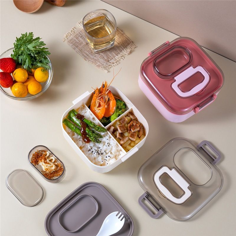 Japanese Style Square Student Square Compartment Lunch Box Office Worker Lunch Bento Box Microwave Safe Heating Food Container