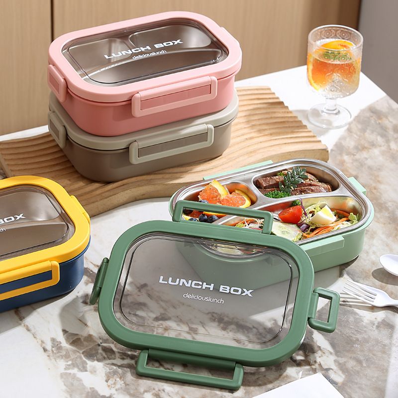 Minimalist Office Worker 304 Stainless Steel Compartment Lunch Box Student Dorm Takeout Food Container Lunch Bento Box with Spoon and Fork