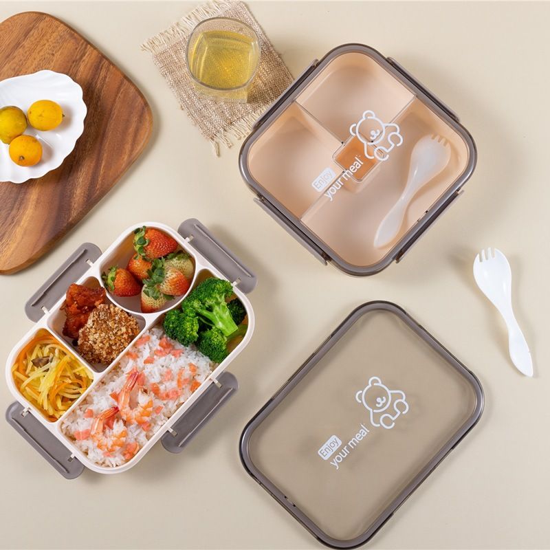 Cartoon Minimalist Square Compartment Student Lunch Box Microwave Safe Office Worker Lunch Bento Box Food Container