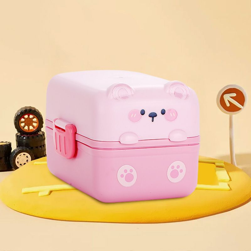 Creative Cartoon Double-Layer Student Compartment Lunch Box Kids Portable Snack Food Container Office Worker Lunch Box with Lid