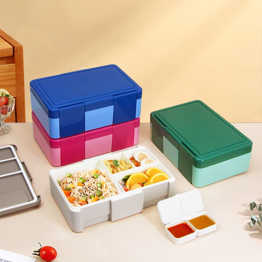 Minimalist Student Compartment Plastic Lunch Box Office Worker Lunch Bento Box Microwave Safe with Spoon and Fork Tableware