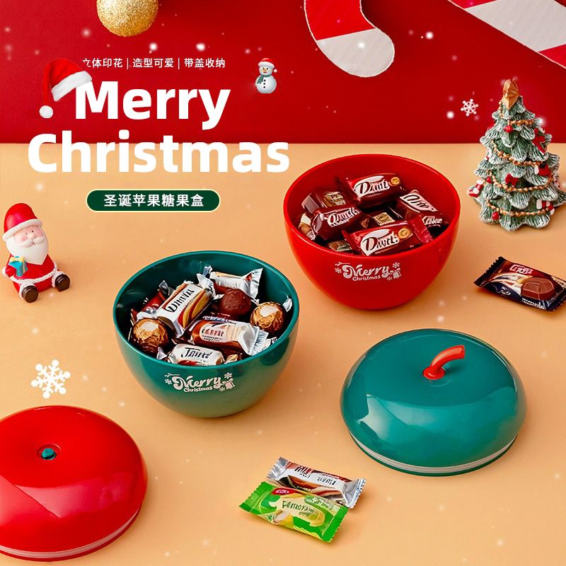 Creative Christmas Candy Box Household Apple Shape Snack Box with Lid Nuts Sunflower Seeds Storage Box Gift