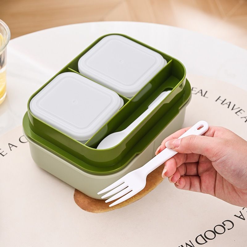 Office Worker Minimalist Microwave Safe Plastic Compartment Lunch Box Portable Lunch Bento Box with Spoon and Fork