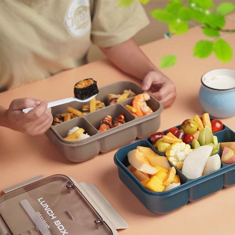 Minimalist Microwave Lunch Box Compartment Sealed Bento Box Student Office Worker Plastic Lunch Box with Cutlery