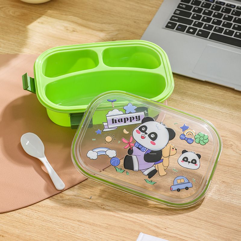 Kids Cartoon Cute and Fun Plastic Compartment Lunch Box Student Cafeteria Takeout Buckle Lunch Bento Box with Lid