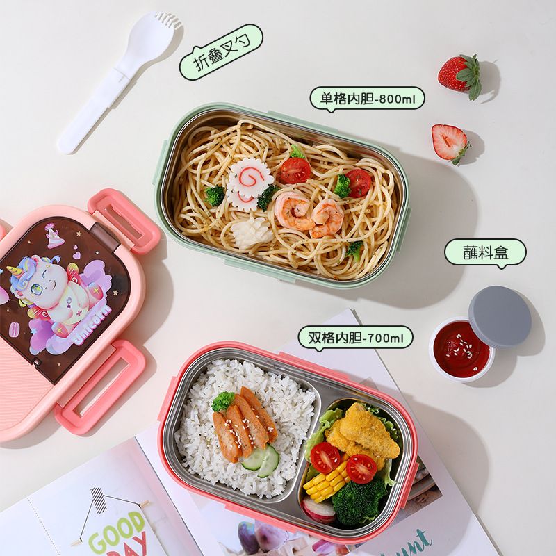 Student Cartoon Rabbit Little Bear 304 Stainless Steel Compartment Lunch Box Portable Light Food Container Sauce Box