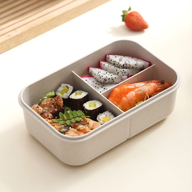 Wheat Straw Japanese Style Compartment Student Lunch Box Office Worker Lunch Bento Box Microwave Safe Water Cup Set