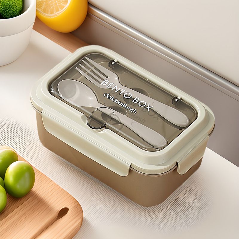 Nordic PP Light Bento Box 304 Stainless Steel Compartment Lunch Box with Spoon and Fork Microwave Safe Lunch Box