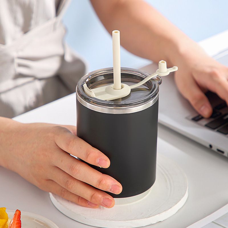 Minimalist 304 Stainless Steel Large Capacity Student Straw Cup with Handle Office Worker Car Mug Water Cup