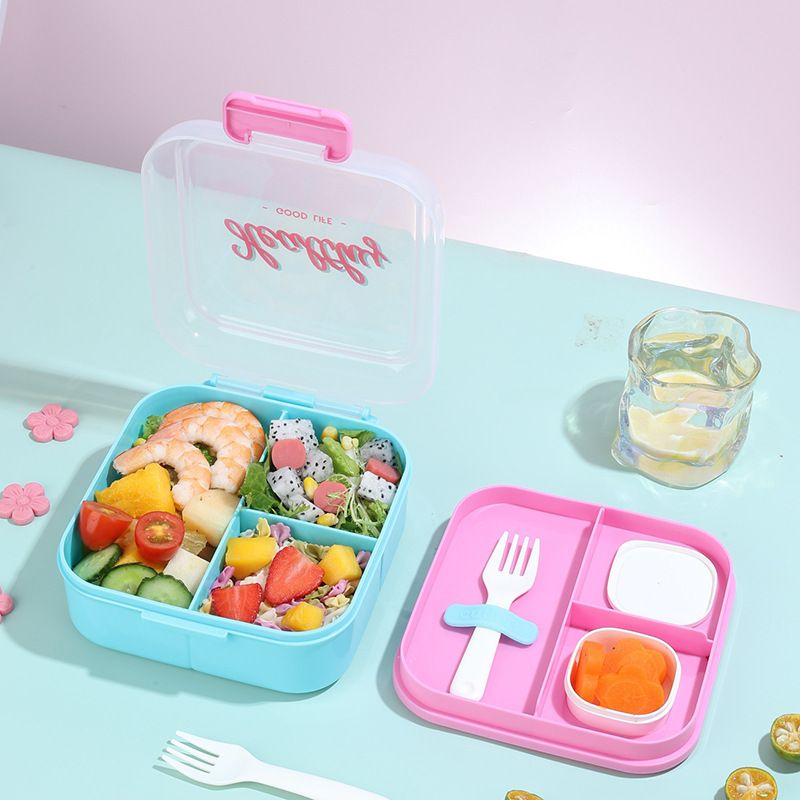 Minimalist Transparent Compartment Lunch Box Student Lunch Bento Box Microwave Safe Portable Food Container Logo