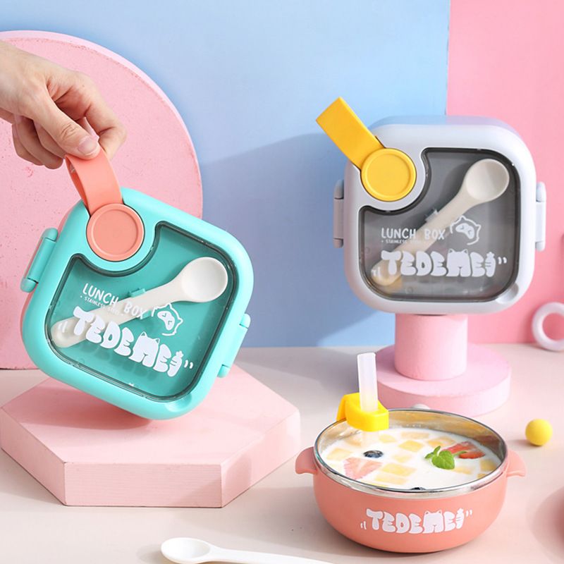 Kids 304 Stainless Steel Baby Food Bowl Baby Feeding Tableware Set Infant Grinding Bowl Soup Ladle Portable